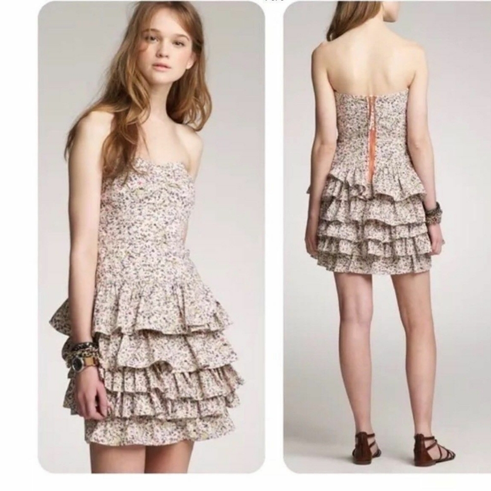 J. Crew Liberty London Cotton Strapless Daisy Floral Day Dress - Tiered Ruffle